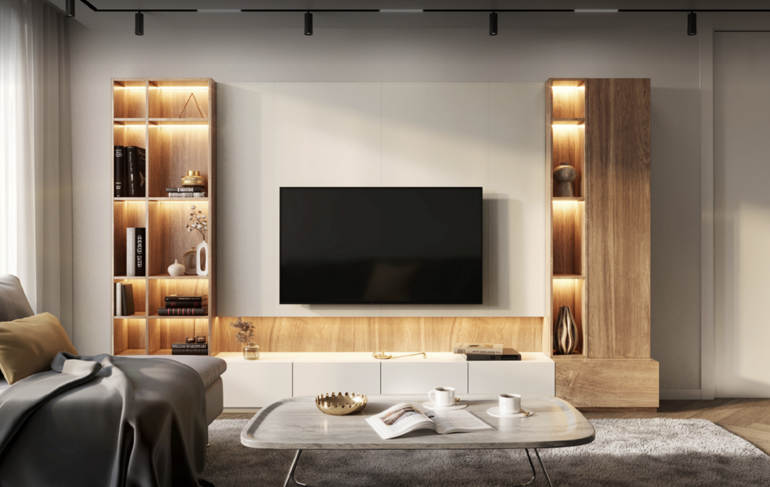 Modern TV wall design, Radiant: White